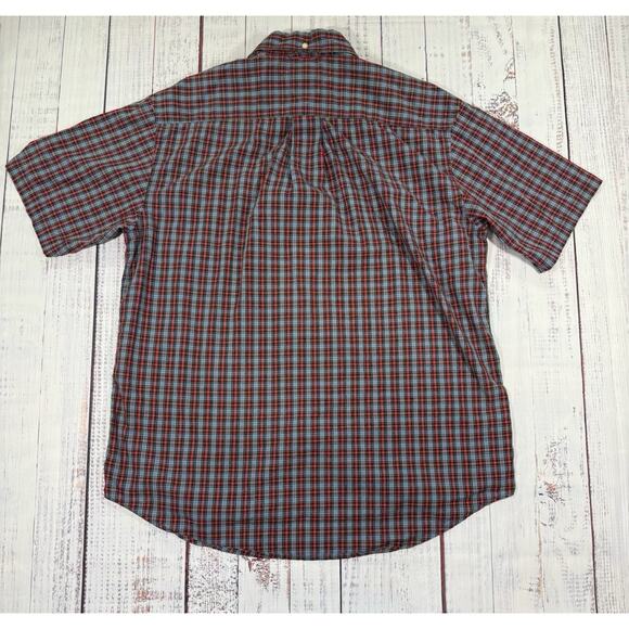 Tommy Hilfiger Button Up Shirt Men Size M Red Plaid Short Sleeve Embroidered - Picture 2 of 5